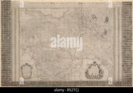 Una mappa della contea di York in tutte le sue divisioni . Un nuovo e corretto Mappa della contea di York in tutte le sue divisioni ... con un elenco della nobiltà e gentry e i loro stemmi ... Da John Warburton, ecc. 1720. Fonte: Mappe K.Top.44.4.8 Tab.fine. Lingua: Inglese. Foto Stock