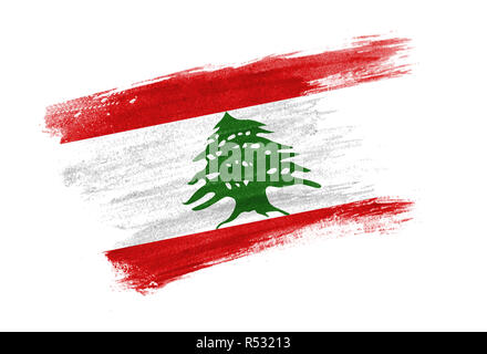 Spazzola bandiera dipinta in Libano. Disegnato a mano bandiera di stile del Libano Foto Stock