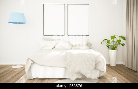 Due poster mockup in una camera da letto scandinavo rendering 3D Foto Stock