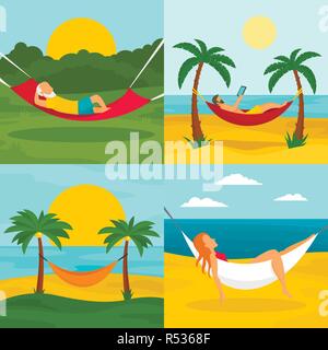 Resto amaca set di banner. Illustrazione piana del resto amaca vettore set di banner per il web design Illustrazione Vettoriale