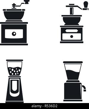 Macinino da caffè mill icon set. Semplice insieme di macinino da caffè mulino icone vettoriali per il web design su sfondo bianco Illustrazione Vettoriale