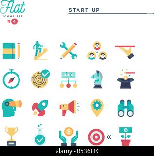 Start up business, imprenditorialità e più sottile linea set di icone Illustrazione Vettoriale
