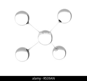 Il rendering 3d'illustrazione. Lucido vetro modello di molecola concetto astratto. Forma molecolare isolati su sfondo bianco. Foto Stock