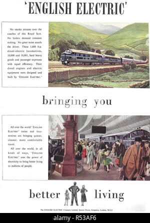 English Electric annuncio per ferrovia pubblicità di energia nel paese di vita magazine UK 1951 Foto Stock