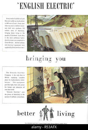 English Electric annuncio per energia idroelettrica pubblicità nel paese di vita magazine UK 1951 Foto Stock