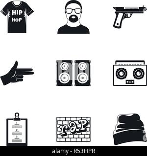 Hip hop icona set. Semplice set di 9 hip hop icone vettoriali per il web design su sfondo bianco Illustrazione Vettoriale