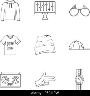 Hip hop icona set. Profilo set di 9 hip hop icone vettoriali per il web design isolato su sfondo bianco Illustrazione Vettoriale