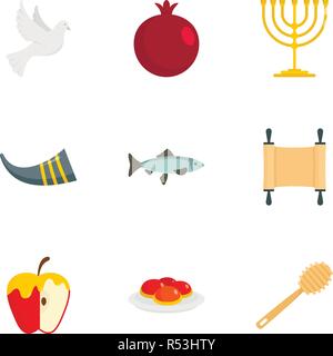 Rosh hashanah icon set. Set piatto di 9 Rosh hashanah icone vettoriali per il web design Illustrazione Vettoriale