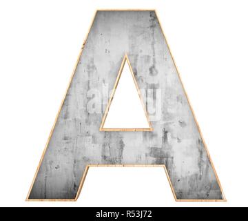 3D calcestruzzo decorativo con bordo in legno alfabeto, lettera A maiuscola Foto Stock