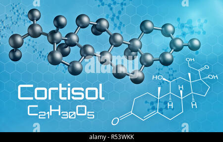 Tridimensionale di struttura molecolare di cortisolo Foto Stock
