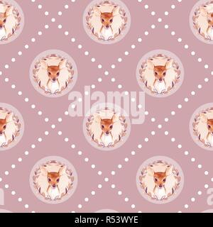 Acquerello seamlessl vintage pattern con cerbiatti Foto Stock