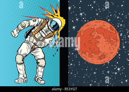 Cosmonauta urti la testa sulla parete. Un sogno di essere su Marte Foto Stock