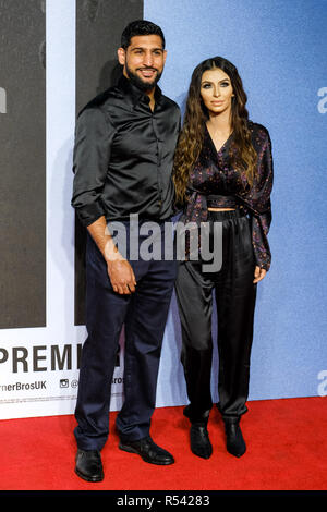 Londra, Regno Unito. 28 Novembre, 2018. Amir Khan e Faryal Makhdoom al premiere europeo di CREED II Mercoledì 28 Novembre 2018 tenutasi a BFI IMAX, Londra. Nella foto: Amir Khan , Makhdoom Faryal. Credito: Julie Edwards/Alamy Live News Foto Stock