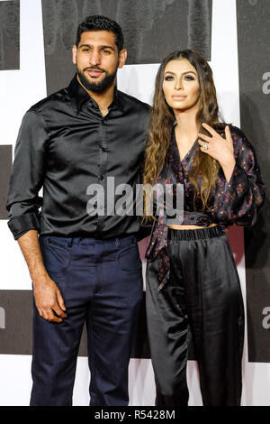 Londra, Regno Unito. 28 Novembre, 2018. Amir Khan e Faryal Makhdoom al premiere europeo di CREED II Mercoledì 28 Novembre 2018 tenutasi a BFI IMAX, Londra. Nella foto: Amir Khan , Makhdoom Faryal. Credito: Julie Edwards/Alamy Live News Foto Stock