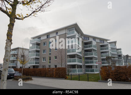 28 novembre 2018, Assia, Frankfurt/Main: vista esterna del progetto di costruzione "Lady di la storia d'amore" nel quartiere di Francoforte Riedberg. L'architetto Dijana Sustelo di Bien-Ries AG progettato il concetto di vita. Foto: Sila Stein/dpa Foto Stock