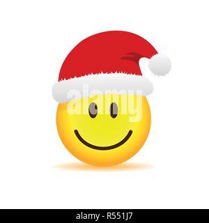 Faccia felice gli Emoji con red santa cap illustrazione vettoriale EPS10 Illustrazione Vettoriale