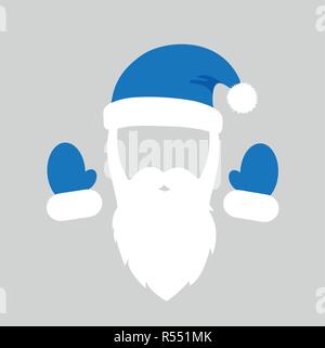 Santa Claus costume blu con cappuccio di barba e guanti illustrazione vettoriale EPS10 Illustrazione Vettoriale