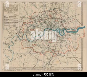 Londra. London County Council. La mappa mostra la suggerito s. Londra : London County Council, 1896. Mappa che mostra i siti suggeriti per la proposta di macelli pubblici a Londra. Immagine presa dal London County Council. Mappa che mostra i siti suggeriti per la proposta di macelli pubblici a Londra la scala di 1 pollice per un miglio. Originariamente pubblicato/prodotto in London : London County Council, 1896. . Fonte: maps.3485.(218). Lingua: Inglese. Foto Stock