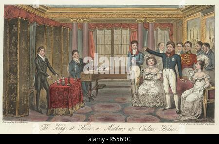 Royal party al Carlton House. L'inglese Spy: un lavoro originale, caratteristico,. Sherwood, Jones & Co.: Londra, 1825 26. Il re a casa o Mathews a Carlton House". Immagine presa dalla lingua inglese Spy: un lavoro originale, caratteristico, il satirico e divertente. Comprendente le scene e schizzi in ogni rango della società, essendo i ritratti di illustri, eminente, eccentrico, e famoso. Tratte dalla vita di Bernard Blackmantle [pseudonimo di Charles Molloy Westmacott]. Le illustrazioni progettato da Robert Cruikshank. Originariamente pubblicato/prodotto in Sherwood, Jones & Co.: Londra, 1825 2 Foto Stock