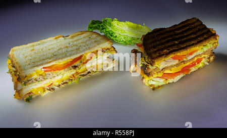 Due panini in bianco e nero il pane con la carne di manzo e la Turchia Foto Stock