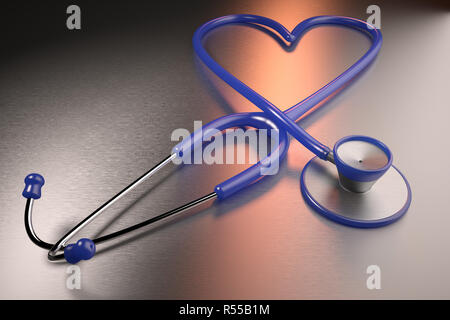 3D rendering di un cuore il concetto di salute rappresentati con una a forma di cuore ad uno stetoscopio Foto Stock