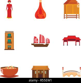 Il Vietnam attrazione icon set. Set piatto di 9 vietnam attrazione icone vettoriali per il web design Illustrazione Vettoriale