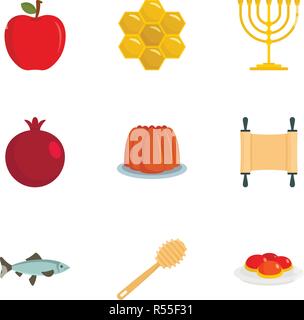 Israele holiday icon set. Set piatto di 9 Israele vacanza icone vettoriali per il web design Illustrazione Vettoriale