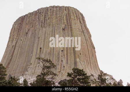 Devils Tower Wyoming neve invernale Rock Butte Foto Stock