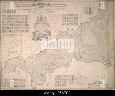 Una mappa della Contea della Cornovaglia. Una nuova e accurata mappa della Contea della Cornovaglia, da un sondaggio realizzato da Thos. Martyn, ecc. (Isole di Scilly). Febbraio, 1748/1749. Fonte: Mappe K.Top.9.28.(1.). Lingua: Inglese. Foto Stock