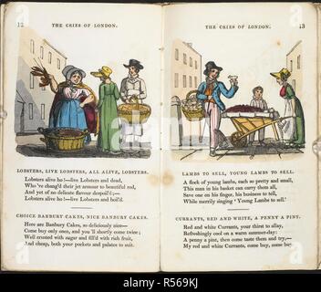 Le aragoste, aragoste, tutti vivi, aragoste." Un venditore di aragoste. " Agnelli a vendere, agnelli giovani a vendere". Un venditore di agnelli. Sam la sintassi della descrizione delle grida di londra ... Seconda edizione. ss. 17. Harris & Figlio: Londra, 1821. Fonte: 12811.a.55 pagine 14-15. Foto Stock