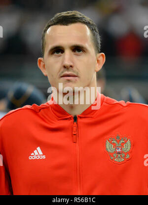 Leipzig, Germania - 15 novembre 2018. Federazione nazionale di calcio portiere Andrey Lunev prima amichevole internazionale vs Germania Russia in Leipzi