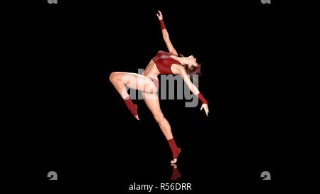 Dancing atleta donna, montare ballerina in abbigliamento sportivo che posano su sfondo nero, rendering 3D Foto Stock