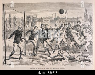 "Calcio al ovale su 6 Marzo - "Inghilterra Scozia v'. 6 Marzo: Inghilterra Scozia ha giocato a Kennington Oval;.Il risultato è stato un pareggio, 2-2. L'illustrato Sporting e drammatiche notizie. Londra, 1875. Fonte: illustrato Sporting e drammatiche notizie. 13 marzo 1875, pagina 568. Foto Stock