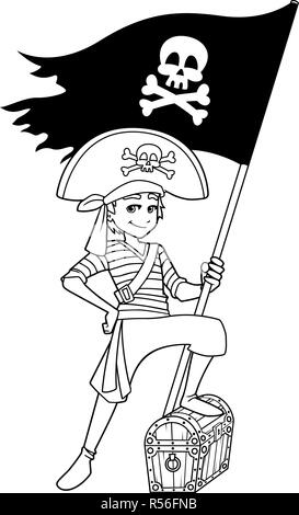 Pirate Boy Line Art Illustrazione Vettoriale