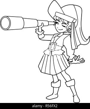 Pirata ragazza Line Art Illustrazione Vettoriale