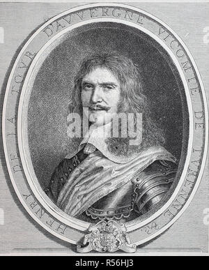 Henri de La Tour d'Auvergne, vicomte de Turenne, Settembre 11, 1611, 27 luglio 1675, xilografia, Francia Foto Stock