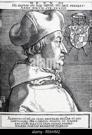 Il Cardinale Albrecht di Brandeburgo, 28 giugno 1490, 24 settembre 1545, xilografia, Germania Foto Stock