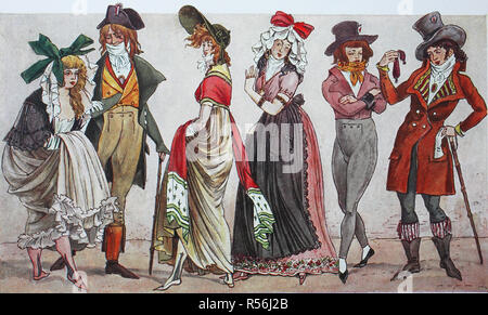 Moda, abbigliamento, Francia, costumi parigini, Directoire, la fase della rivoluzione francese, illustrazione, Francia Foto Stock