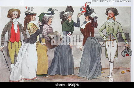 Moda, abbigliamento, Francia, costumi parigini al tempo della rivoluzione intorno al 1790, illustrazione, Francia Foto Stock