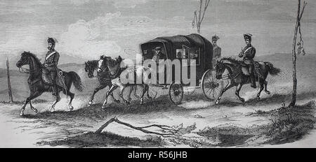 Stagecoach, campo tedesco Post tra Nancy e Epinal, 1870, digitale migliorata la riproduzione di un originale di stampa dal xix secolo. Foto Stock