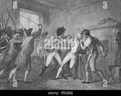 L arresto di Maximilien de Robespierre, il 27 luglio 1794, xilografia, Francia Foto Stock