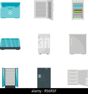 Frigorifero commerciale icon set. Set piatto di 9 frigorifero commerciale icone vettoriali per il web design Illustrazione Vettoriale