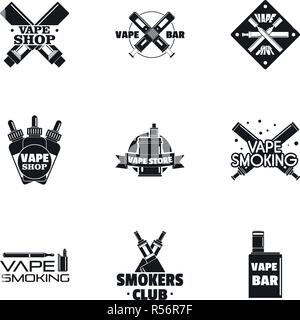 Vape logo shop set. Semplice set di 9 vape shop logo vettoriali per il web design su sfondo bianco Illustrazione Vettoriale