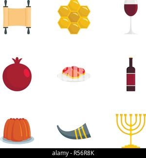 Felice Rosh hashanah icon set. Set piatto di 9 felice Rosh hashanah icone vettoriali per il web design Illustrazione Vettoriale