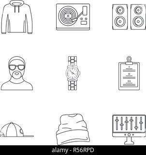 Urban rap icon set. Profilo set di 9 urban rap icone vettoriali per il web design isolato su sfondo bianco Illustrazione Vettoriale