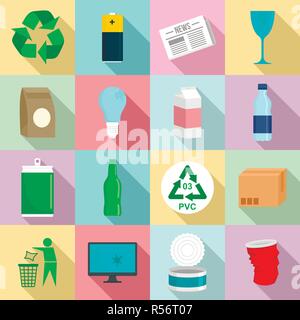 Ricicla il giorno icon set. Set piatto di ricicli giorno icone vettoriali per il web design Illustrazione Vettoriale