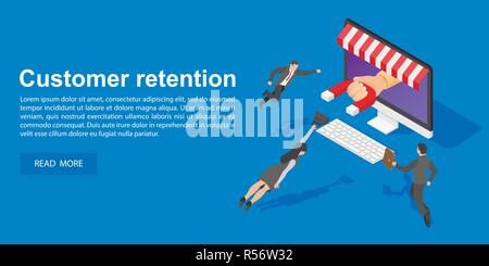 Client concetto di ritenzione banner. Illustrazione isometrica della fidelizzazione dei clienti il concetto di vettore banner per il web design Illustrazione Vettoriale