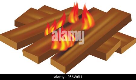 Fuoco di legno icona. Illustrazione realistica del fuoco di legno icona vettoriali per il web design Illustrazione Vettoriale