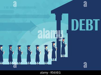 Istruzione risparmi per college. Il concetto di prestito. Vettore di studenti che soggiornano in linea per prendere in prestito i soldi in banca a pagare per l'istruzione. Illustrazione Vettoriale