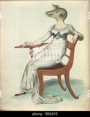 La pig-di fronte lady. Fairburn (Senior)'s ritratto di pig-di fronte lady. J. Fairburn: Londra, 1815. La pig-di fronte lady è descritto è di circa venti anni di età e nato in Irlanda di una famiglia di alta e di fortuna. " Il suo corpo e gli arti sono di più perfetto e splendida forma, ma la sua testa e il viso assomiglia a quello di un maiale". Immagine presa da Fairburn (Senior)'s ritratto di pig-di fronte lady, di Manchester-Square. Sesta edizione, con aggiunte. [Una incisione con una pagina descrittiva della lettera-press.] originariamente pubblicato/prodotto in J. Fairburn: Londra, 1815. . Fonte: G.2188.(2). Lingua: EN Foto Stock